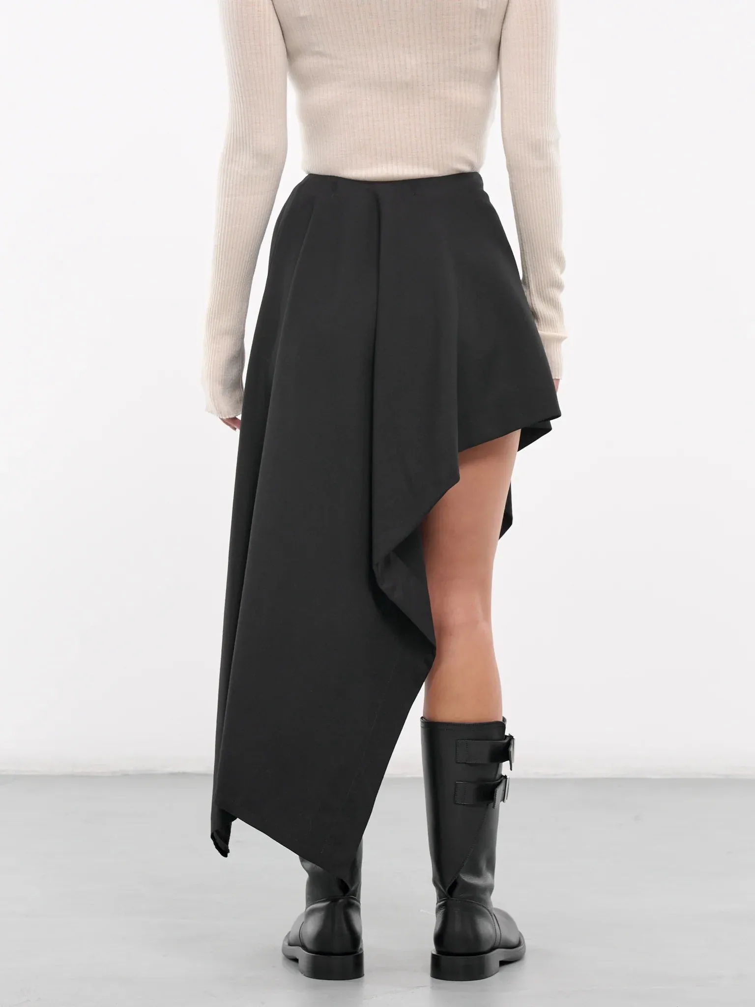 DRAPED SKIRT in Black Asymmetric Hem