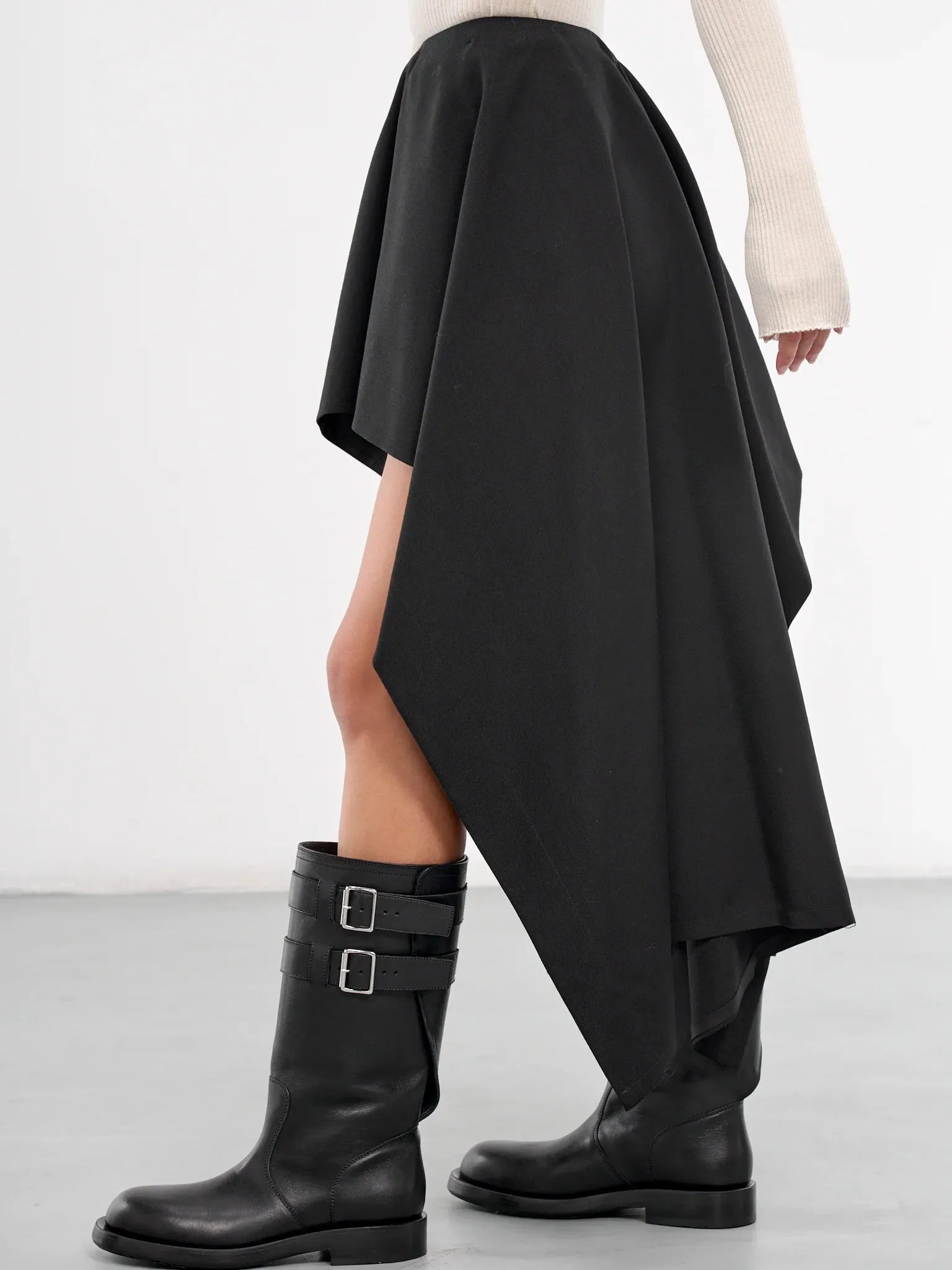 DRAPED SKIRT in Black Asymmetric Hem