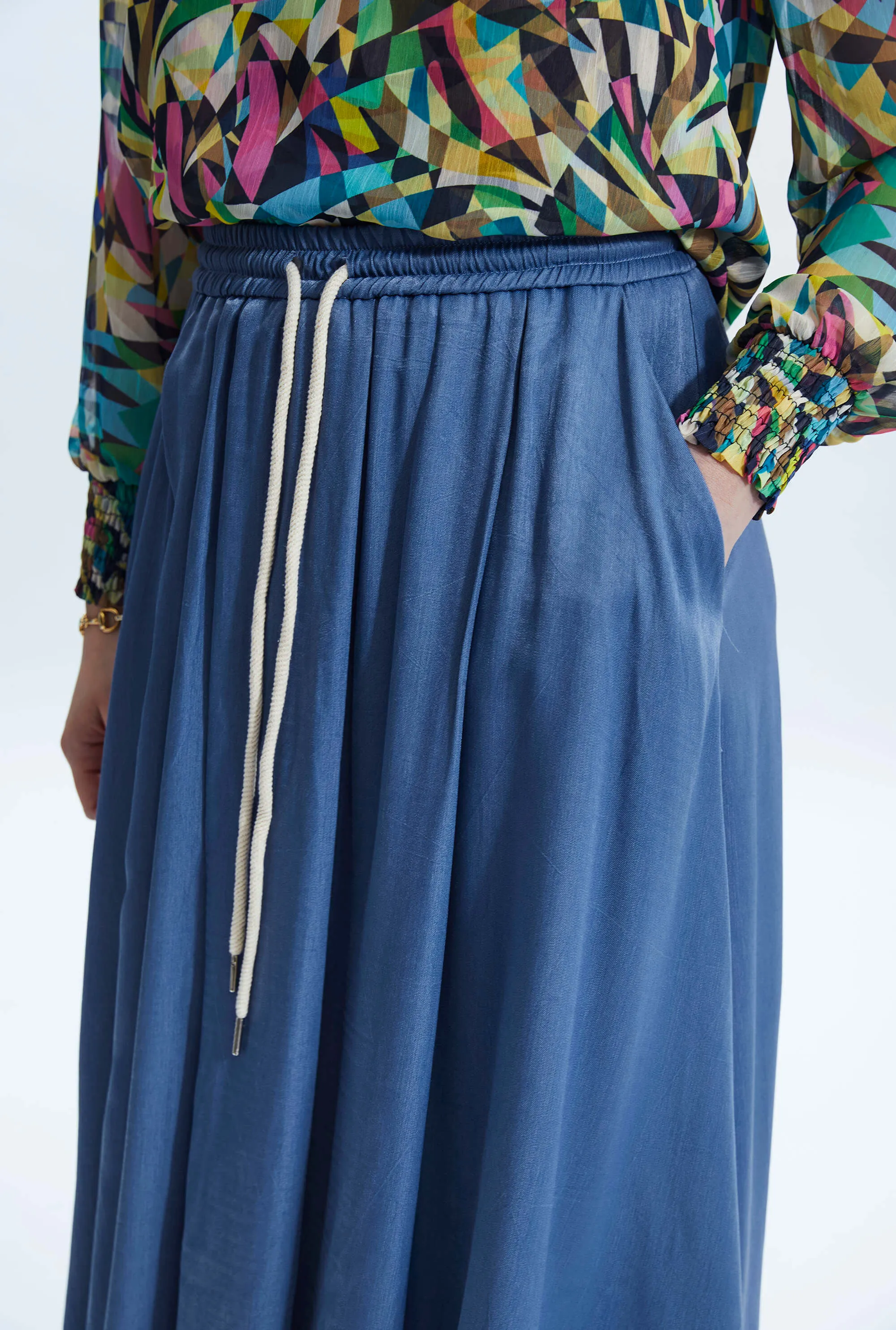 Draw String Maxi Skirt Denim