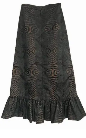 Embroidered Maxi Ruffle Hem Skirt