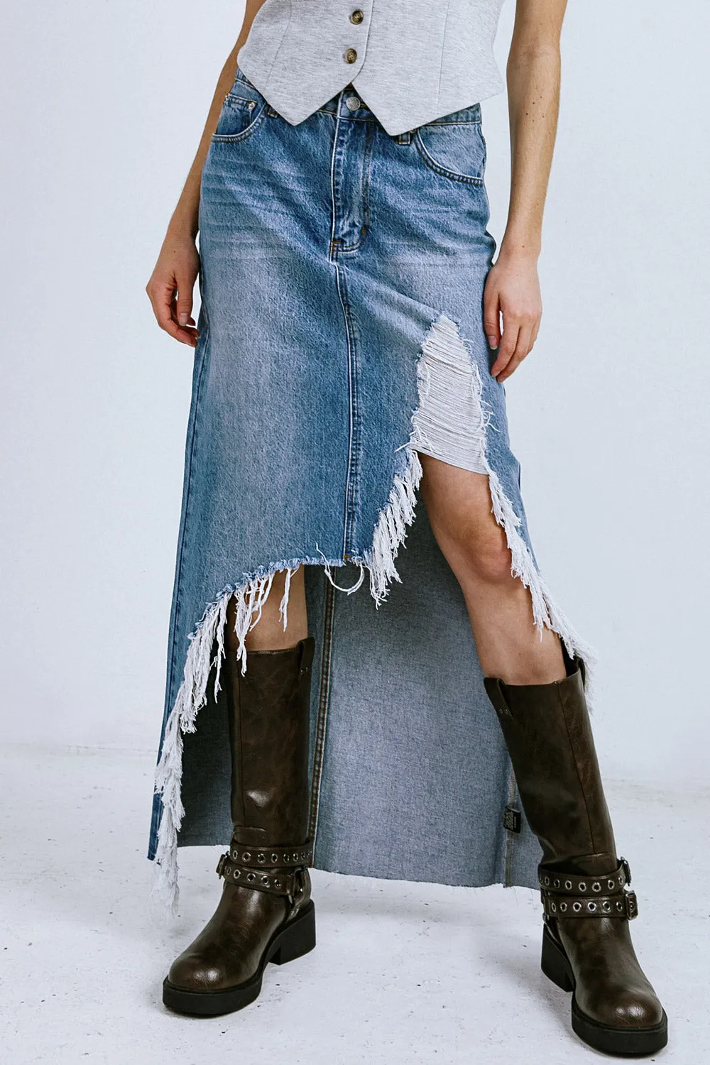 Explore More Collection - A DISTANT MEMORY DENIM MIDI SKIRT