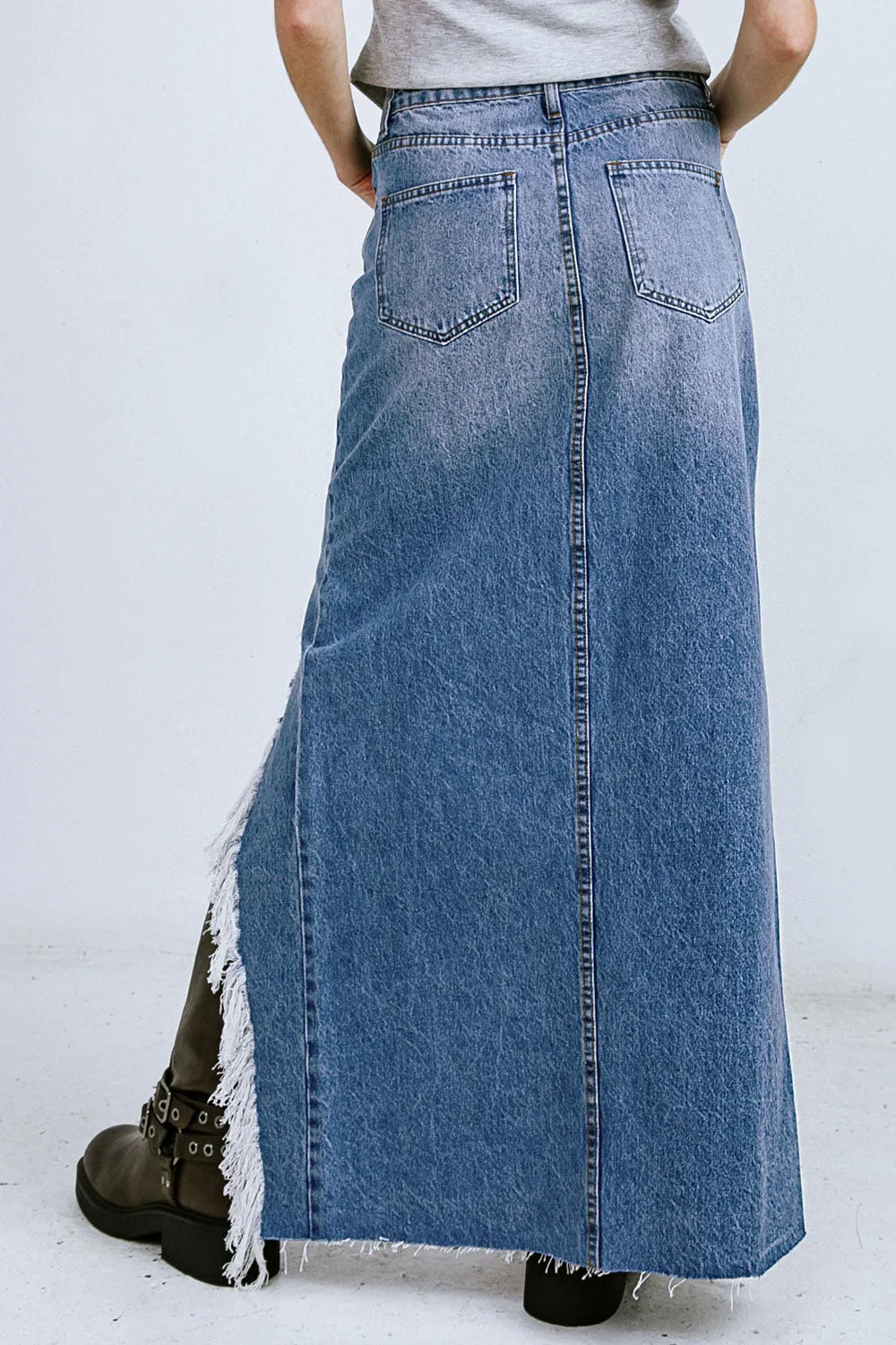 Explore More Collection - A DISTANT MEMORY DENIM MIDI SKIRT