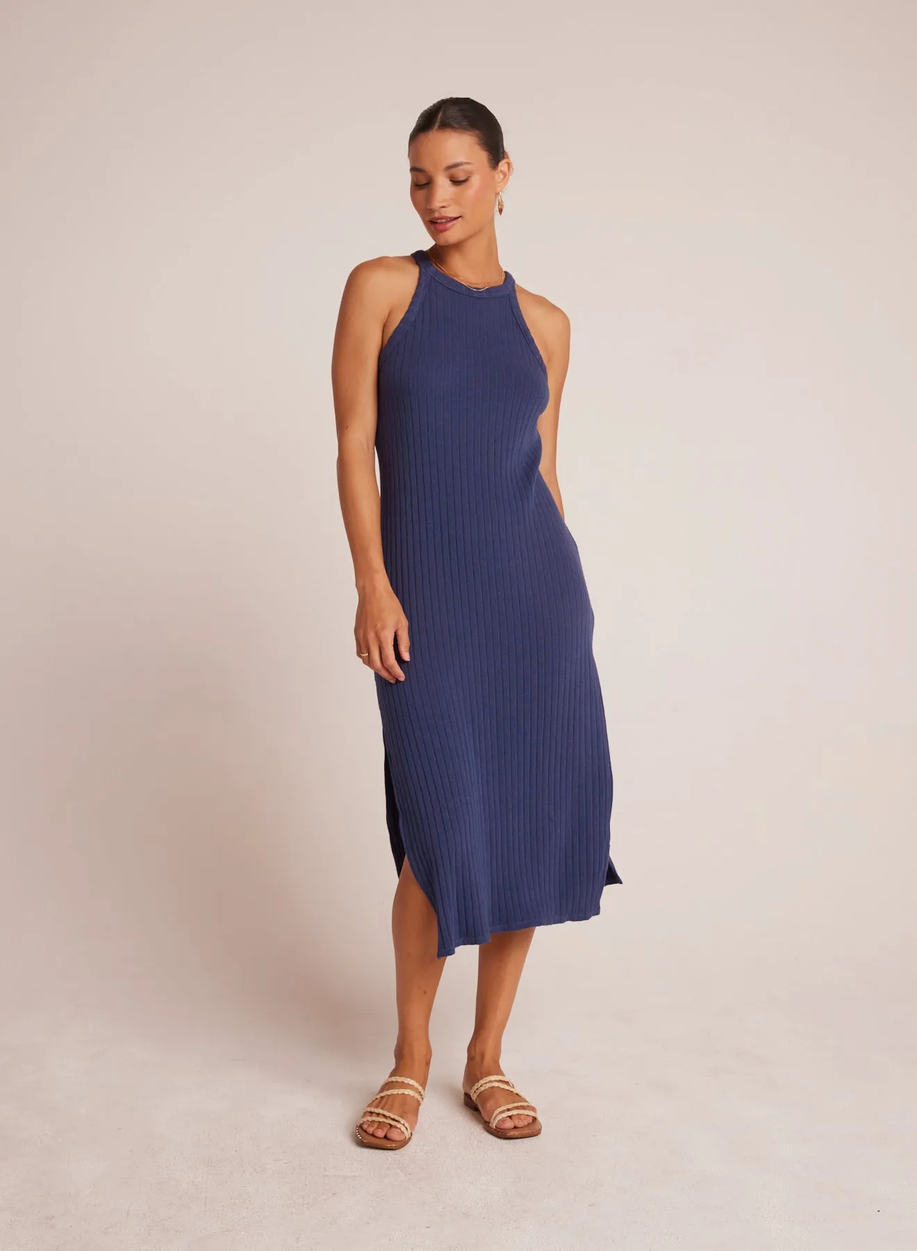 Fitted Halter Midi Dress - Nautical Navy