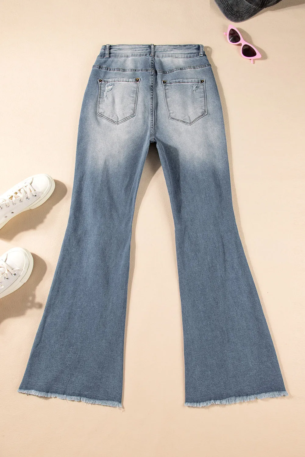 Flare Jeans Vintage Light Wash Ripped Raw Edge