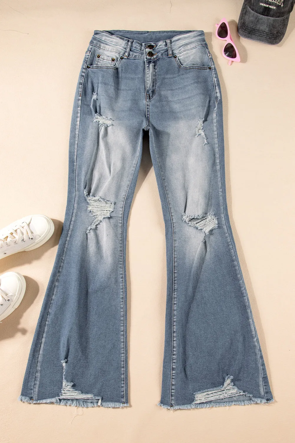 Flare Jeans Vintage Light Wash Ripped Raw Edge