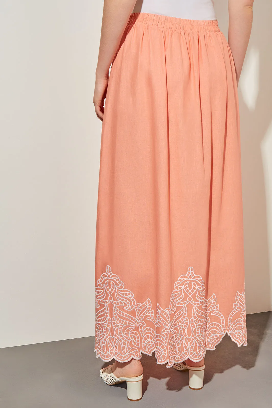 Flare Maxi Skirt - Embroidered Hem Woven