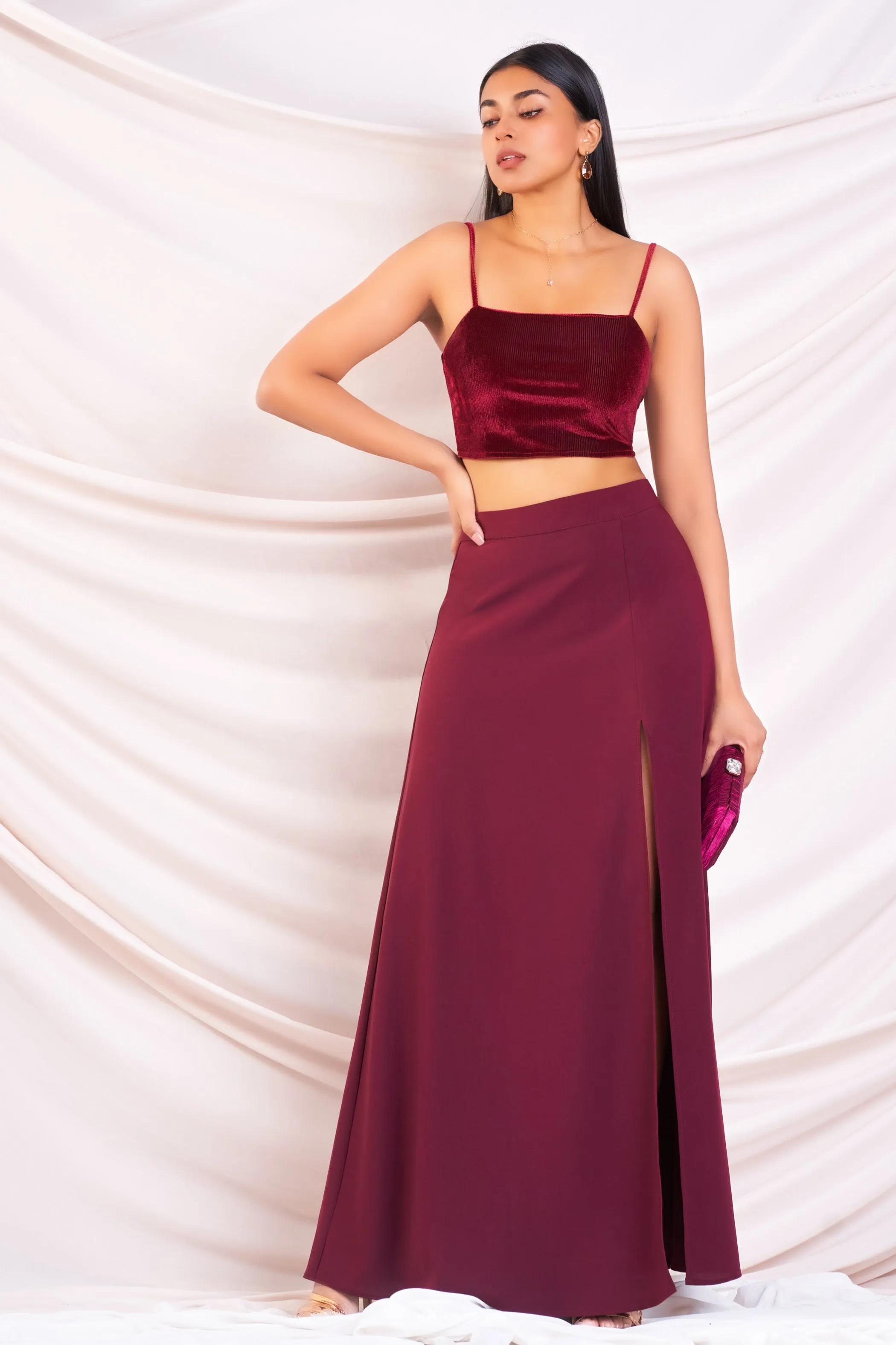 Flared High Slit Maxi Skirt