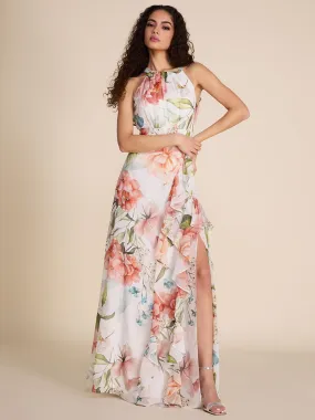 Floral Printed Halter Neck Gown