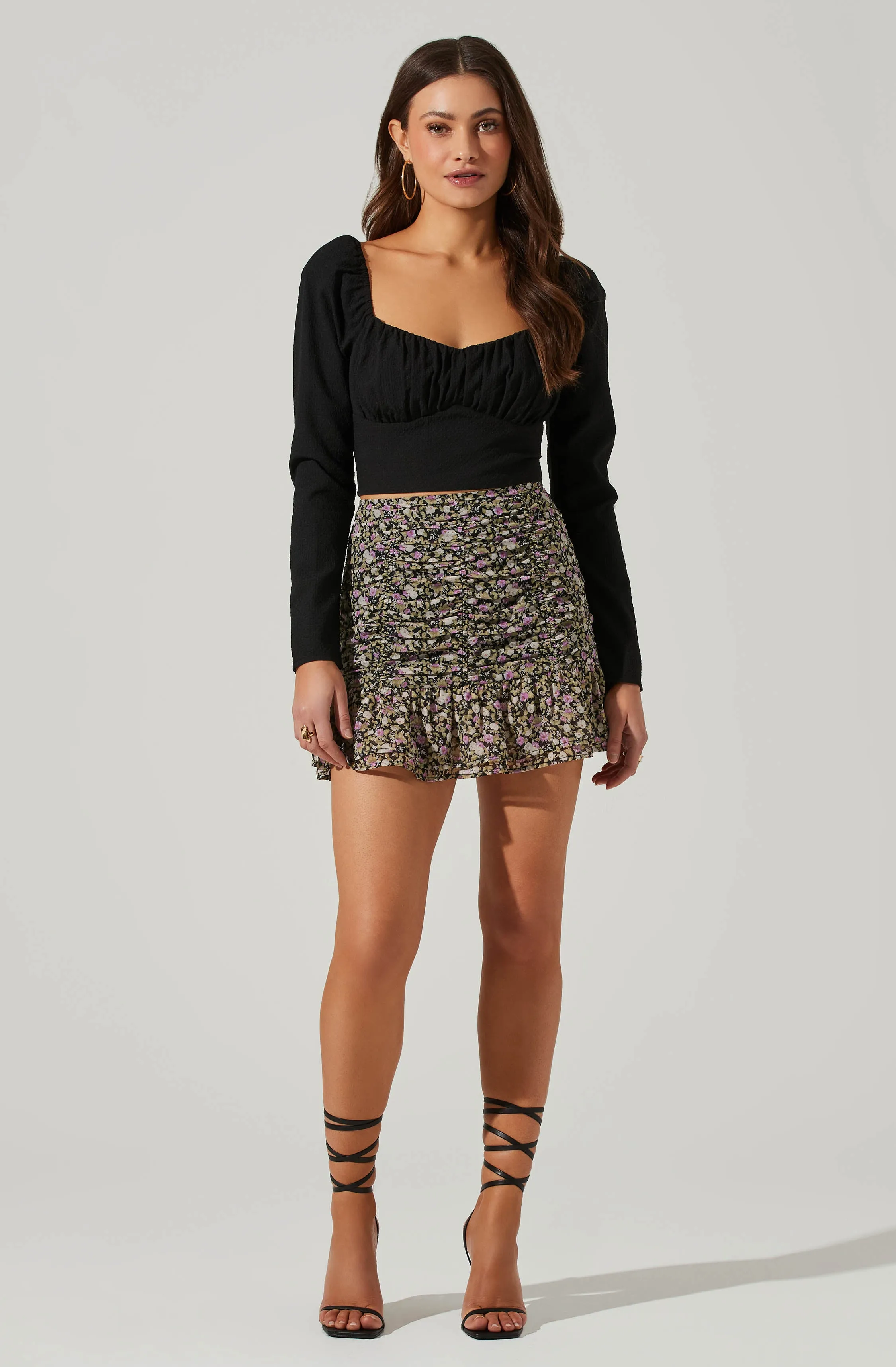 Floral Ruched Mini Skirt