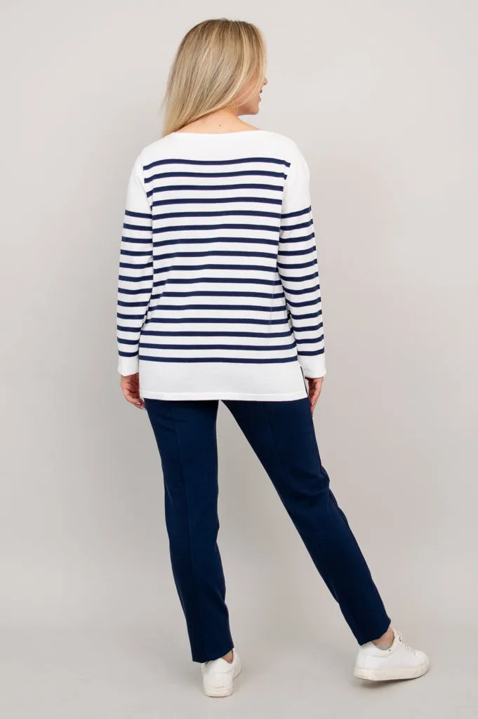 Frida Sweater, Indigo Stripe, Cotton