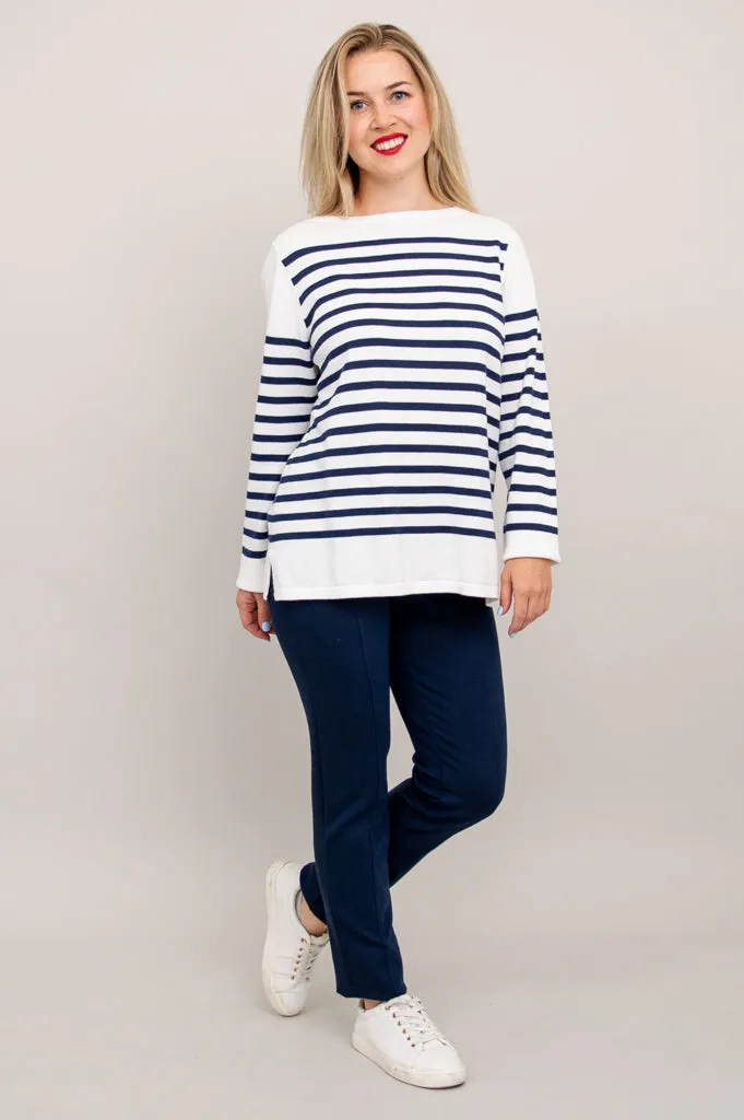 Frida Sweater, Indigo Stripe, Cotton