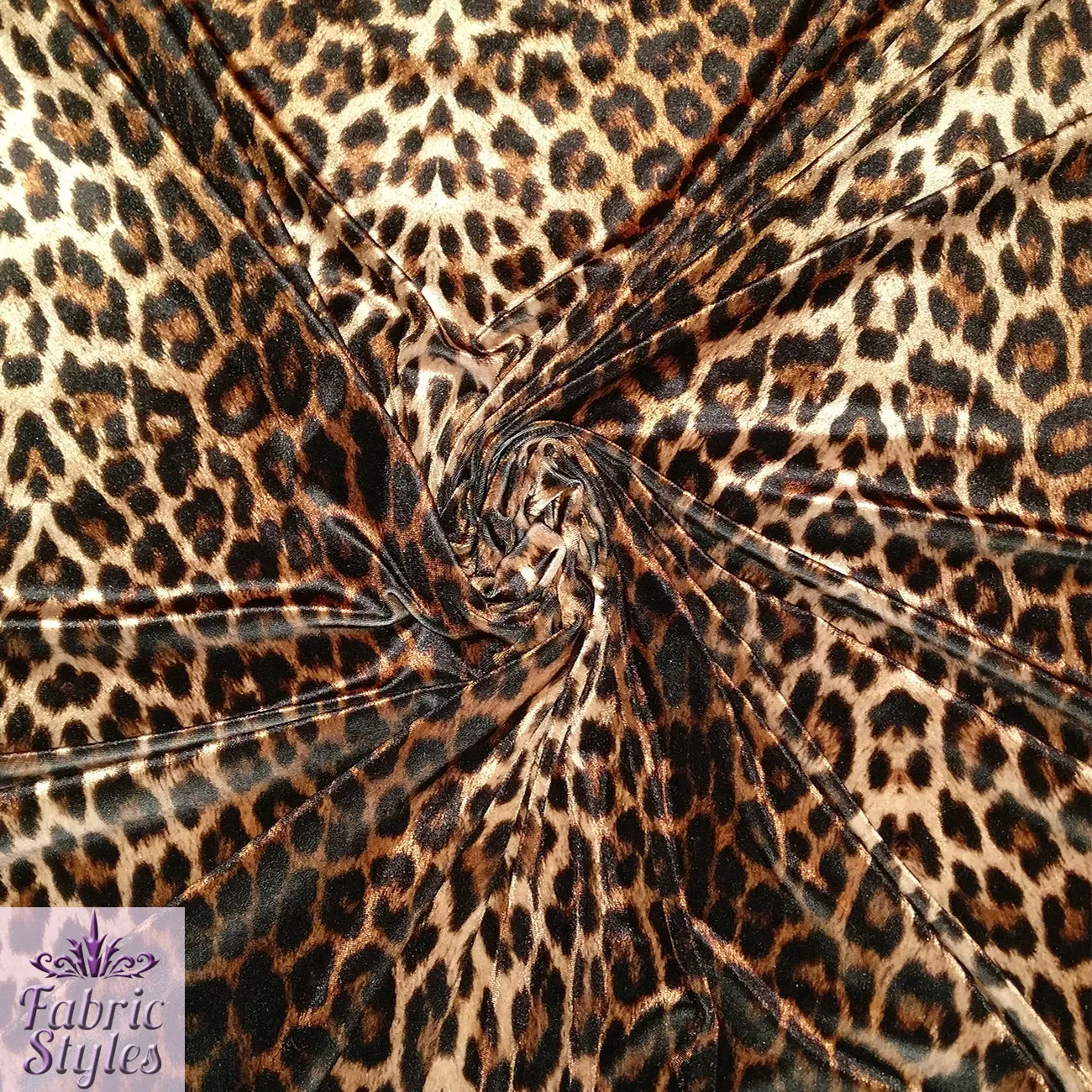 FS005_1 Leopard Animal Print Velvet Stretch Knit Fabric Gold Brown