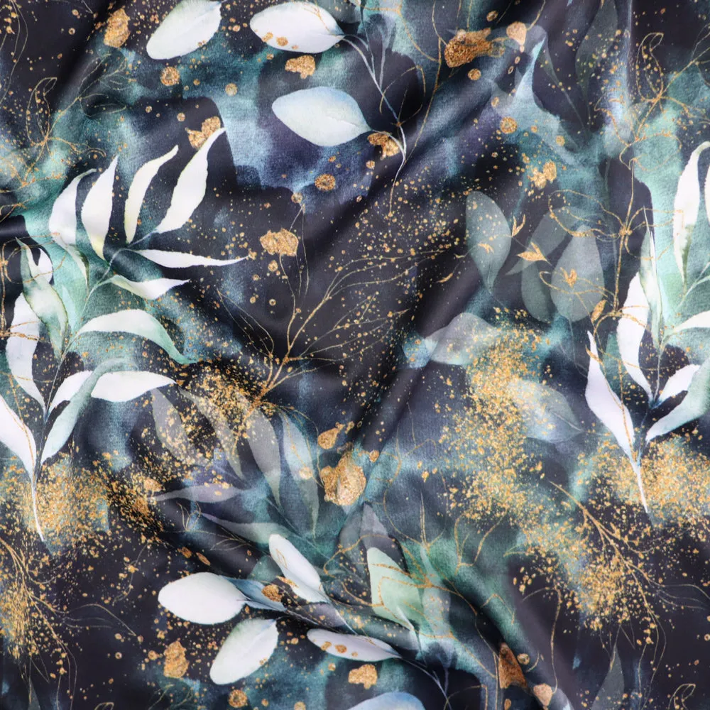 FS1014 Gold Dust Floral Scuba Stretch Knit Fabric Black Green