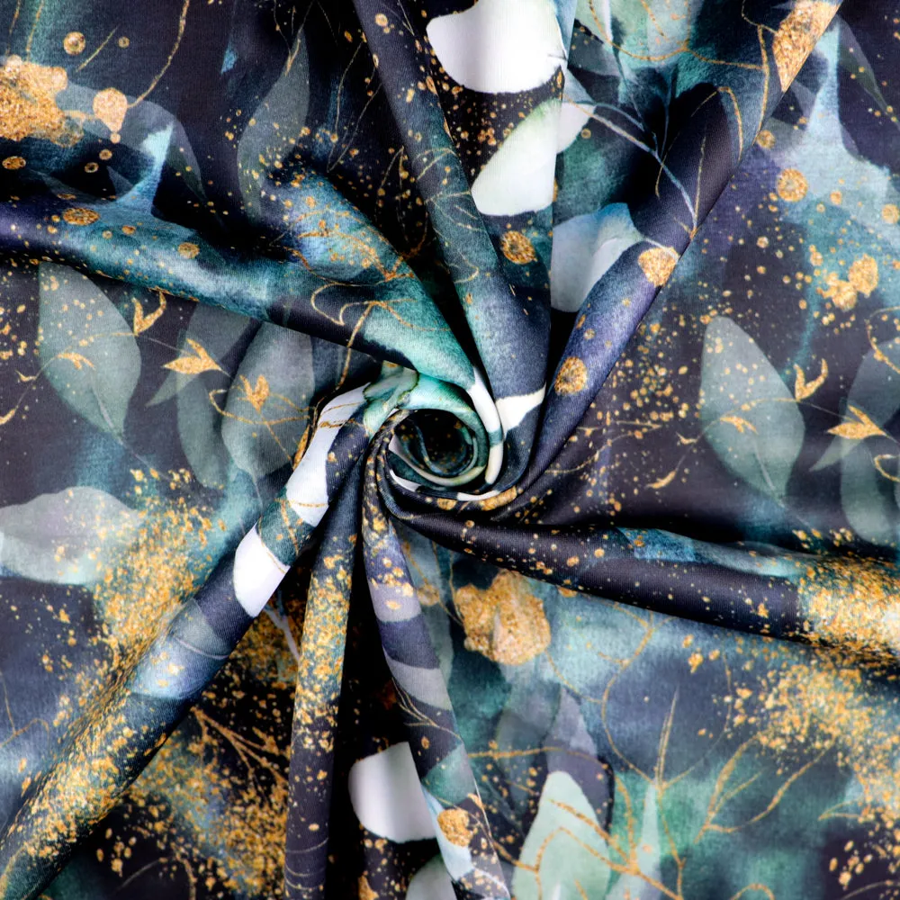 FS1014 Gold Dust Floral Scuba Stretch Knit Fabric Black Green