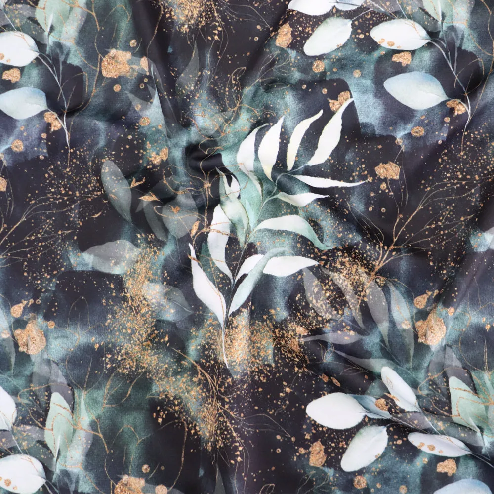 FS1014 Gold Dust Floral Scuba Stretch Knit Fabric Black Green