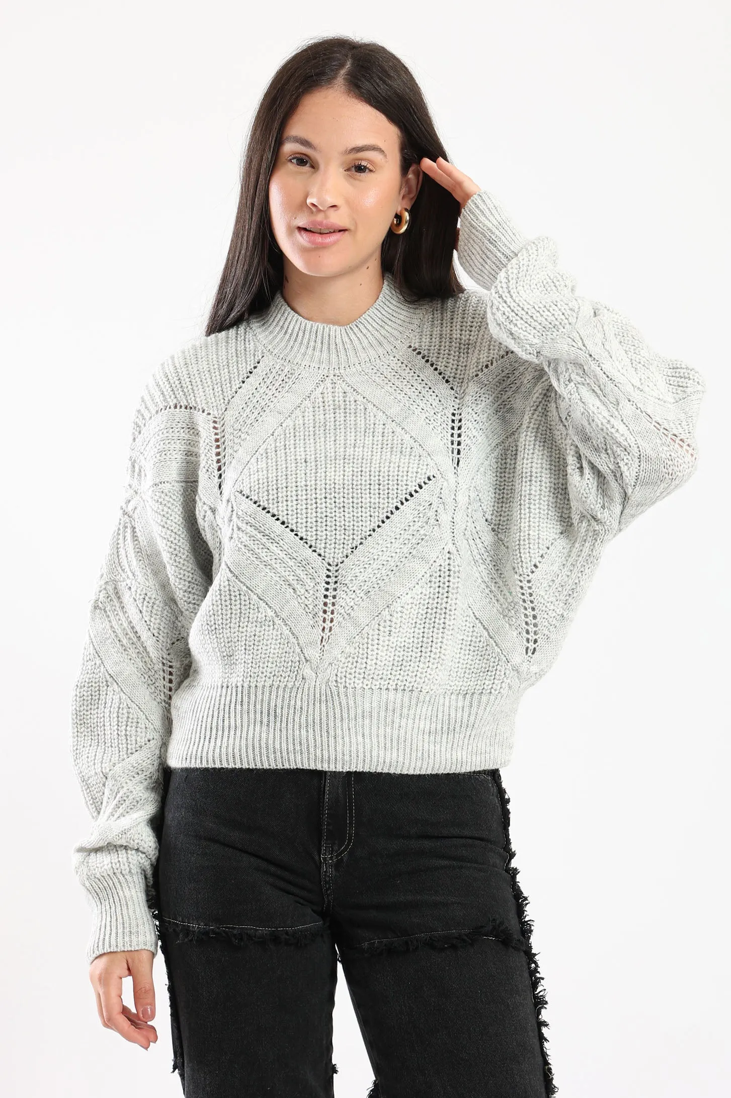 FUZZY KNIT SWEATER - GREY