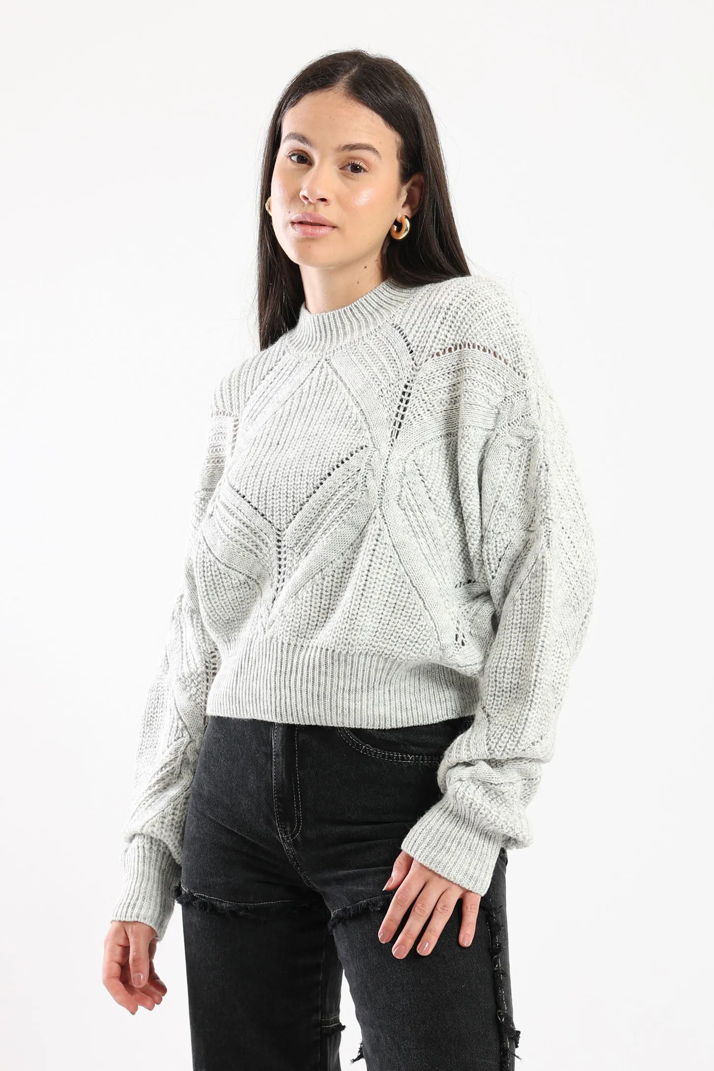 FUZZY KNIT SWEATER - GREY