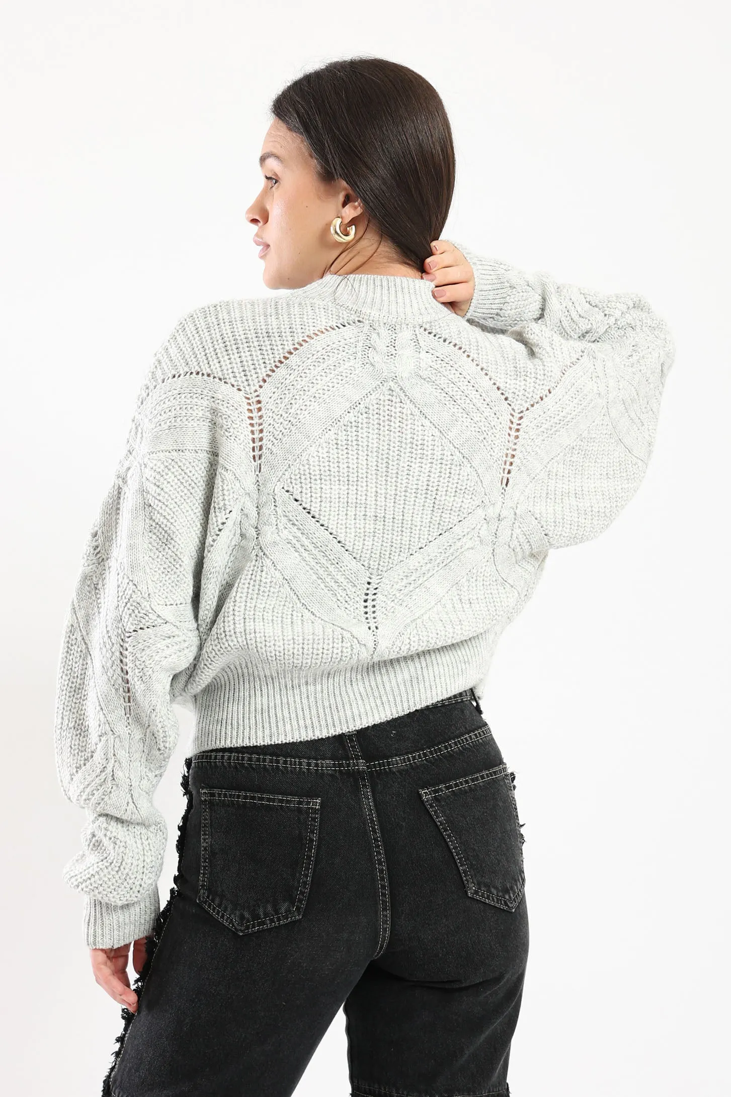 FUZZY KNIT SWEATER - GREY