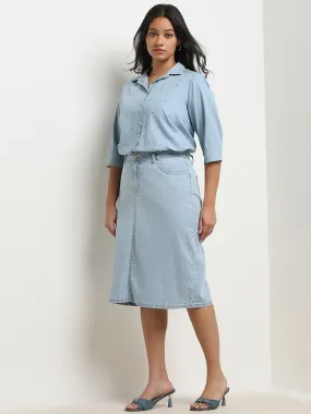 Gia Light Blue High-Rise Denim Skirt