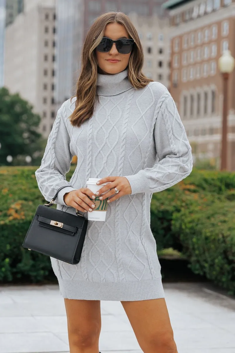 Grey Cable Knit Sweater Dress