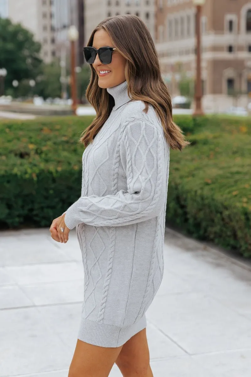 Grey Cable Knit Sweater Dress