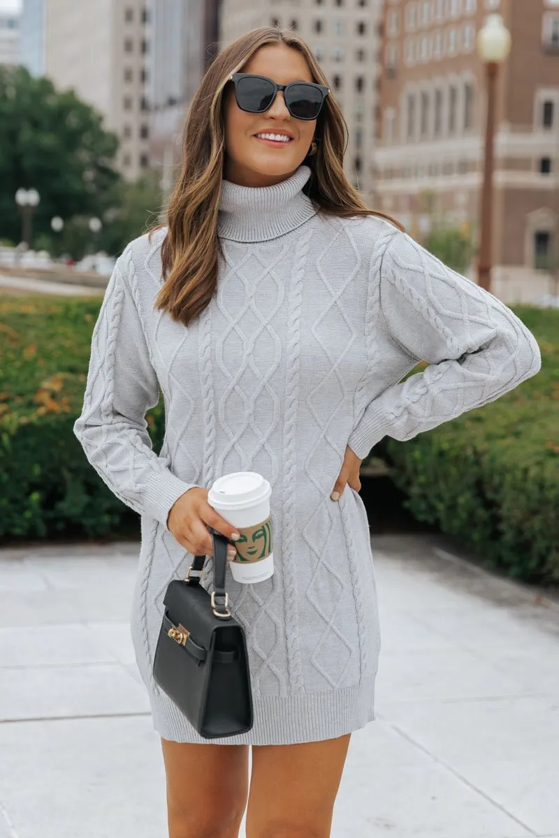 Grey Cable Knit Sweater Dress