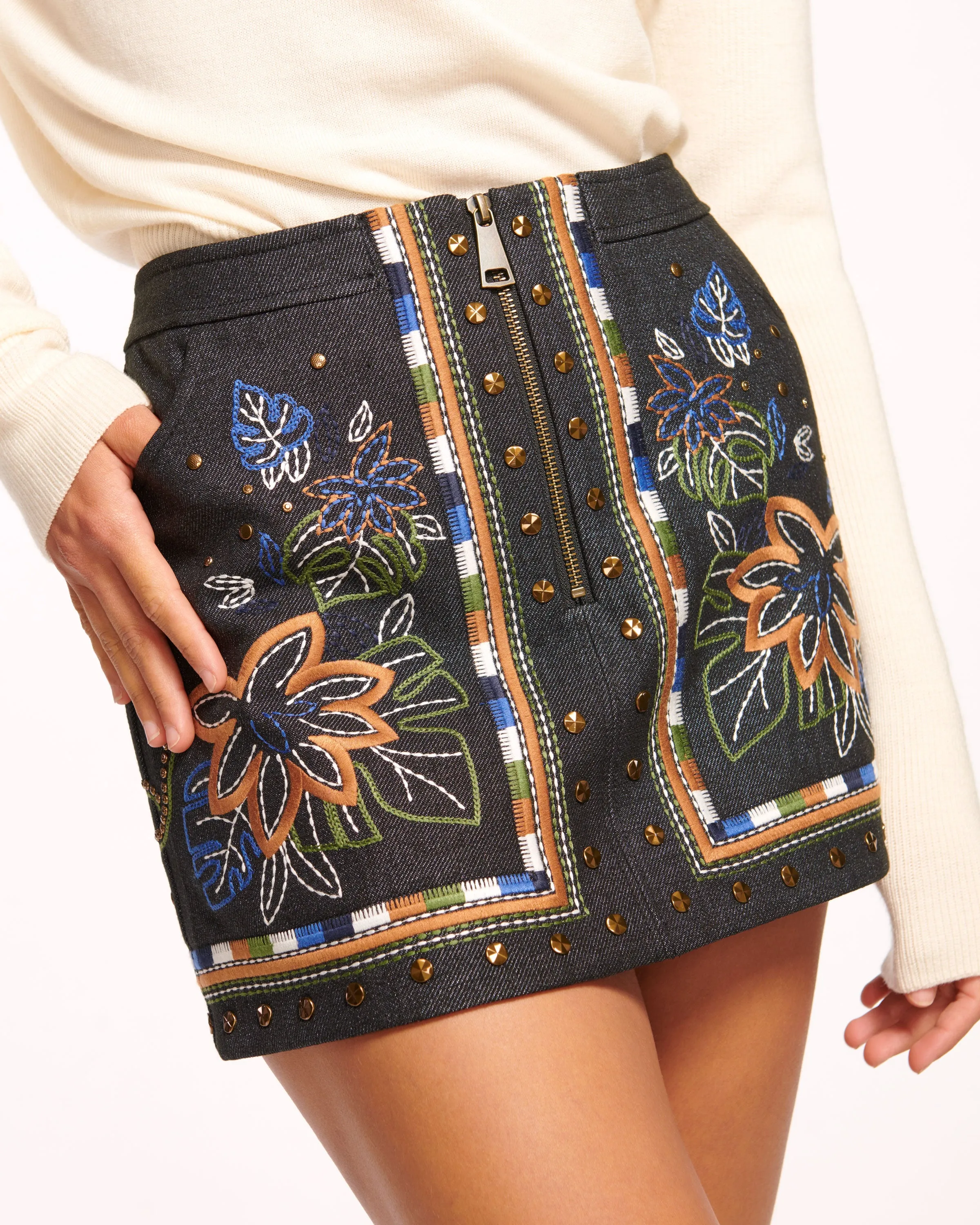 Gunnar Embellished Denim Mini Skirt