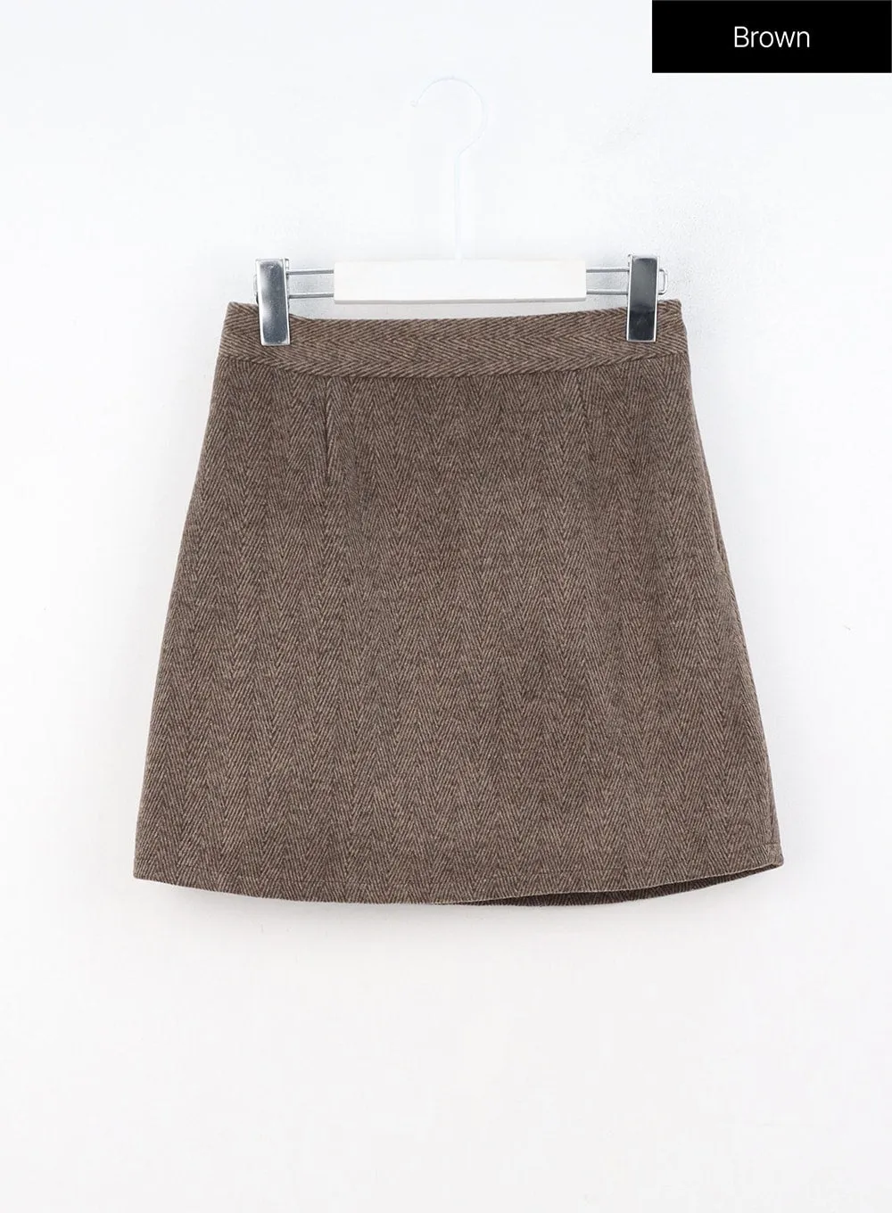 Herringbone Wool Blend Mini Skirt OO327