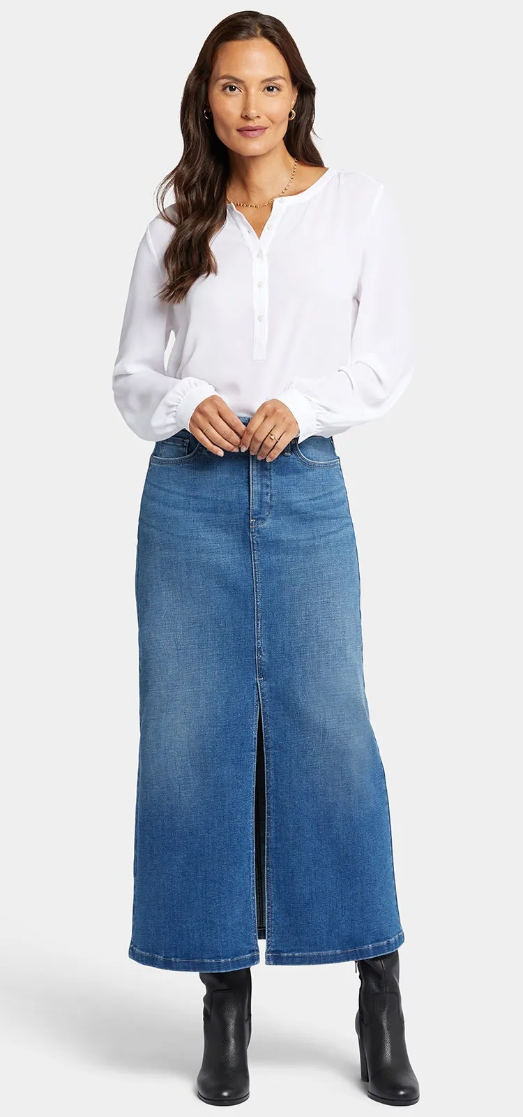 High Rise Long Skirt Mediumblauw Premium Denim | Fairmont