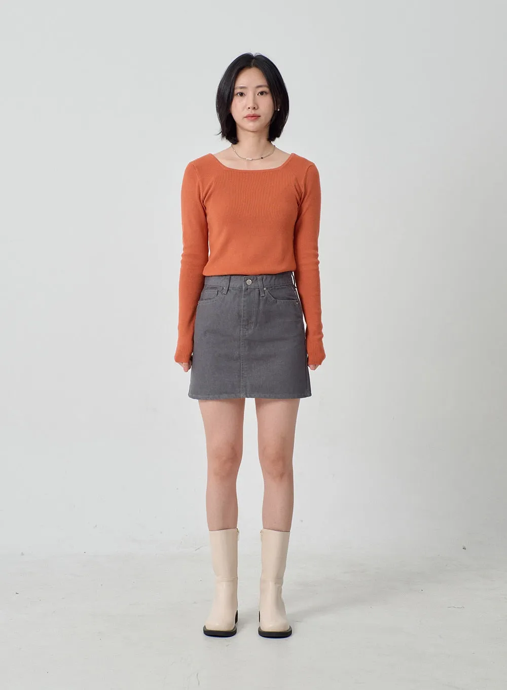 High Waist Cotton Mini Skirt OJ327