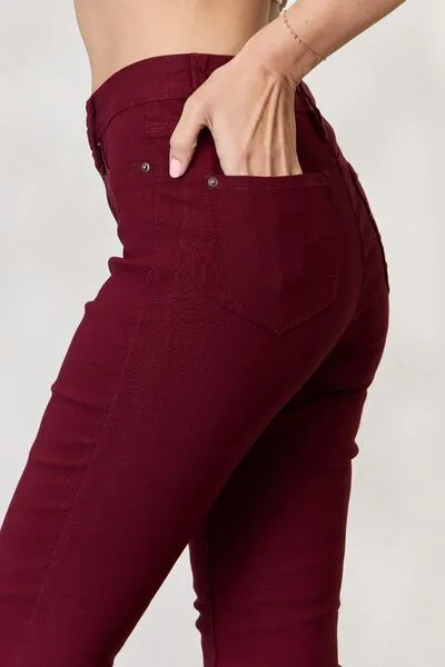 Hyperstretch Mid-Rise Skinny Jeans in Dark Wine