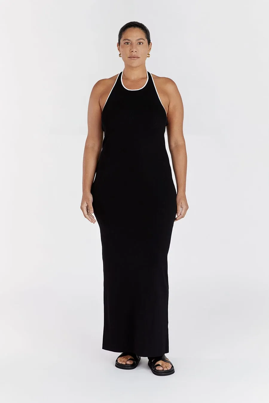 KARLIE BLACK BIND HALTER KNIT DRESS