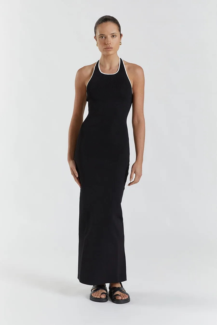 KARLIE BLACK BIND HALTER KNIT DRESS