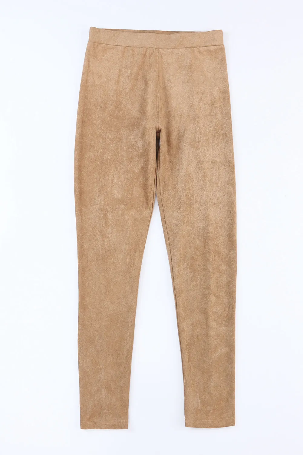 Khaki High Waist Faux Suede Skinny Leggings