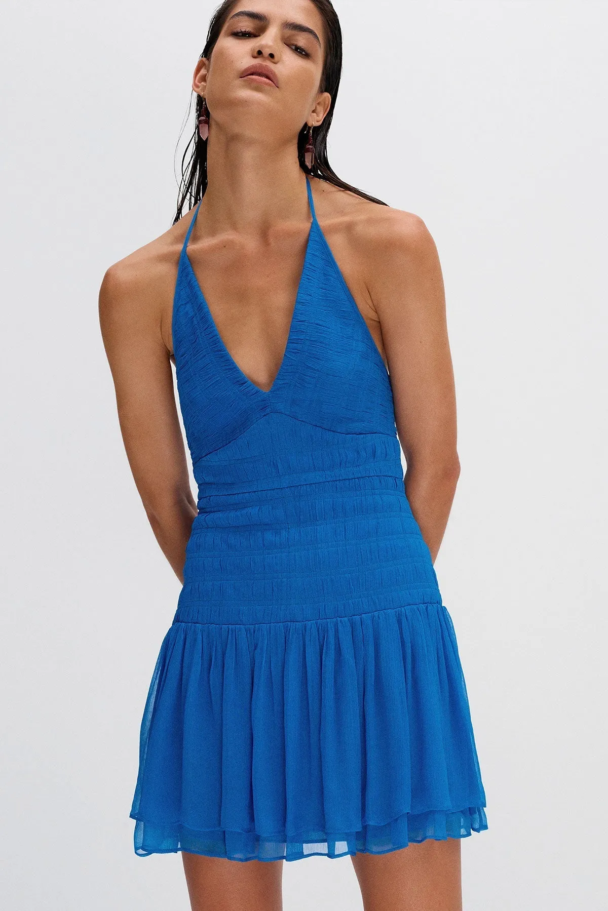 LEILANI HALTER TIE MINI DRESS - PACIFIC