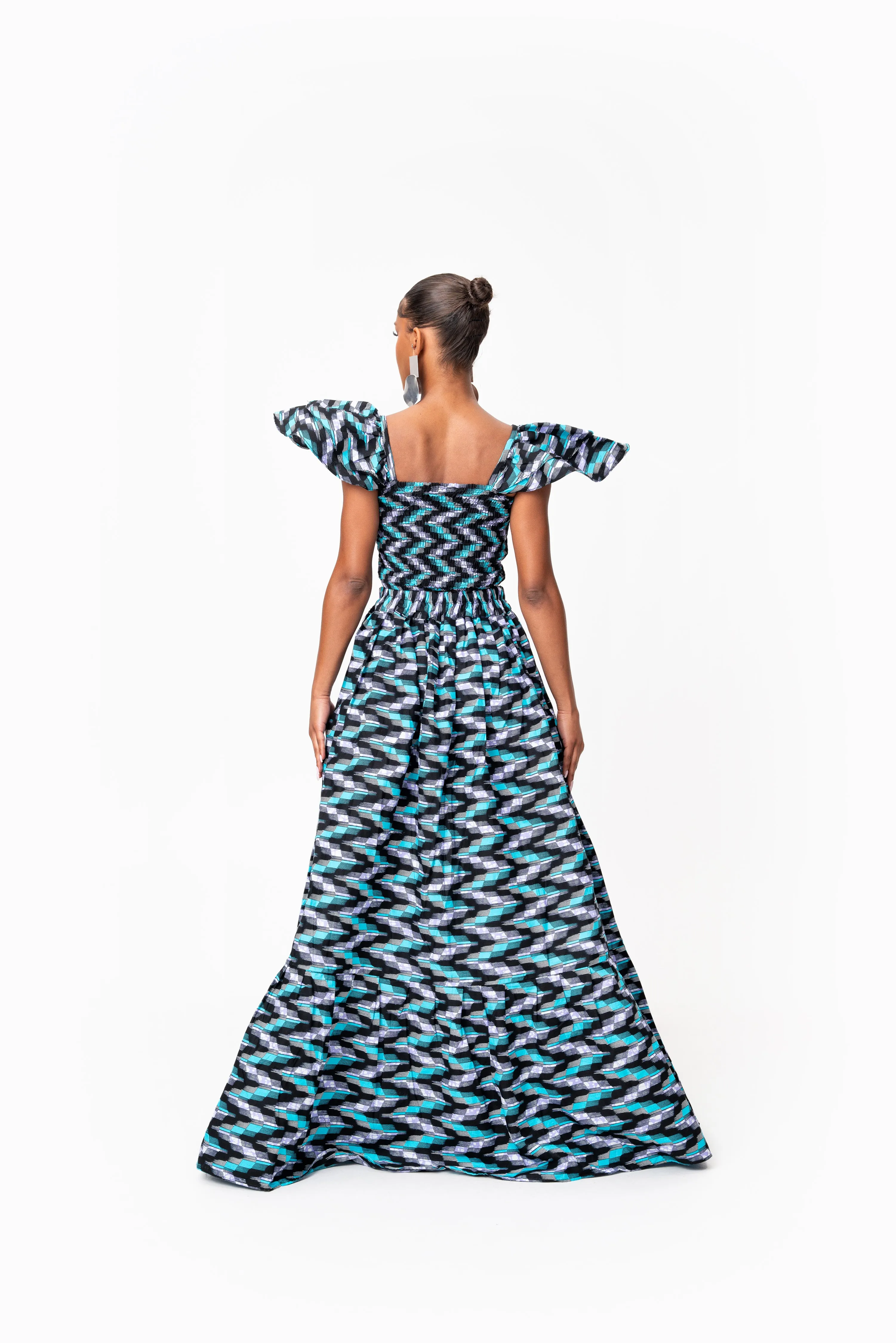 LINA Tiered African Print Maxi Skirt