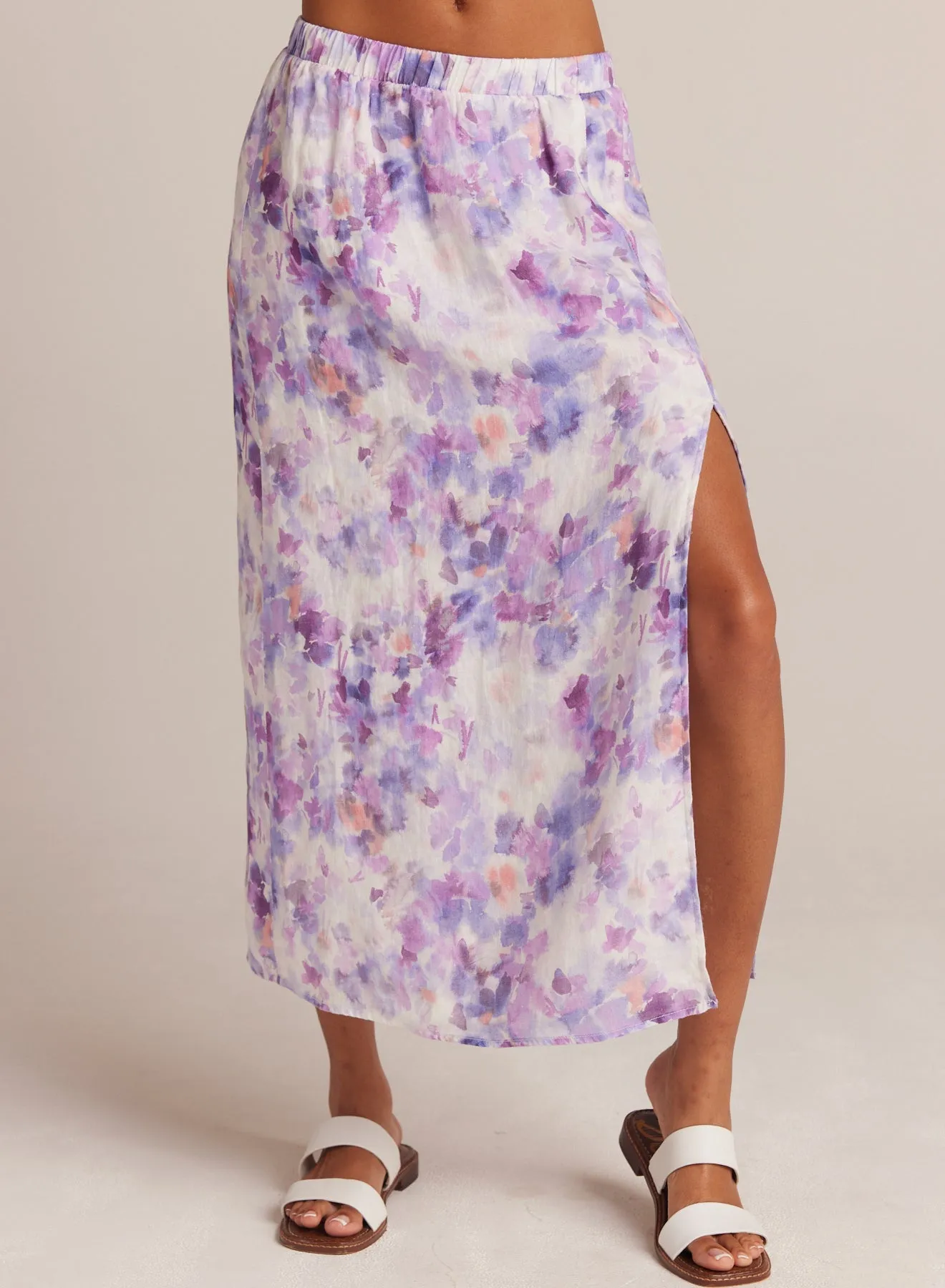 Linen Side Slit Maxi Skirt - Iris Floral Print