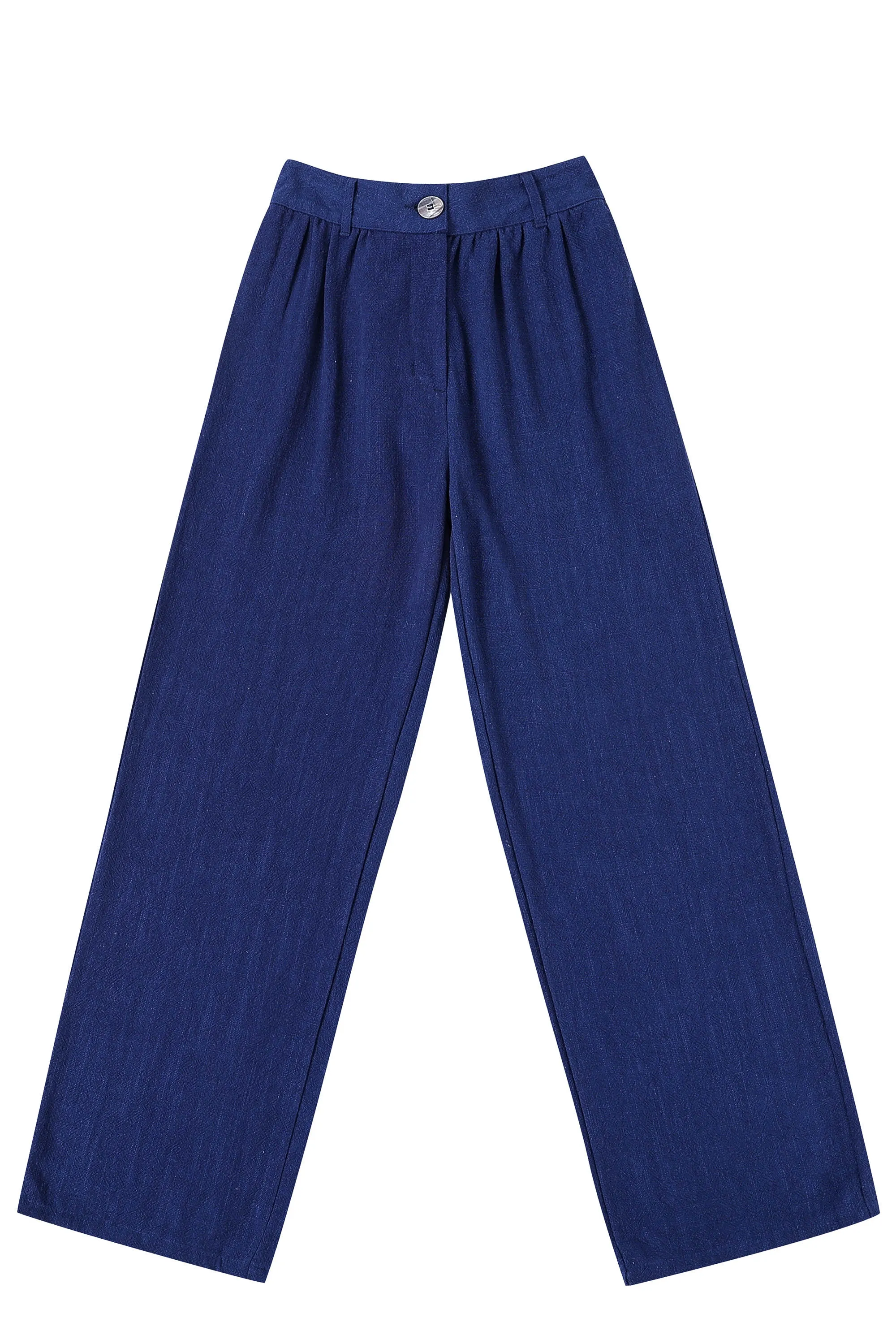 Linen Straight Leg Trousers Navy