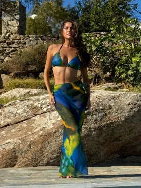 Malibu Sheer Beach Maxi Skirt / Blue and Green