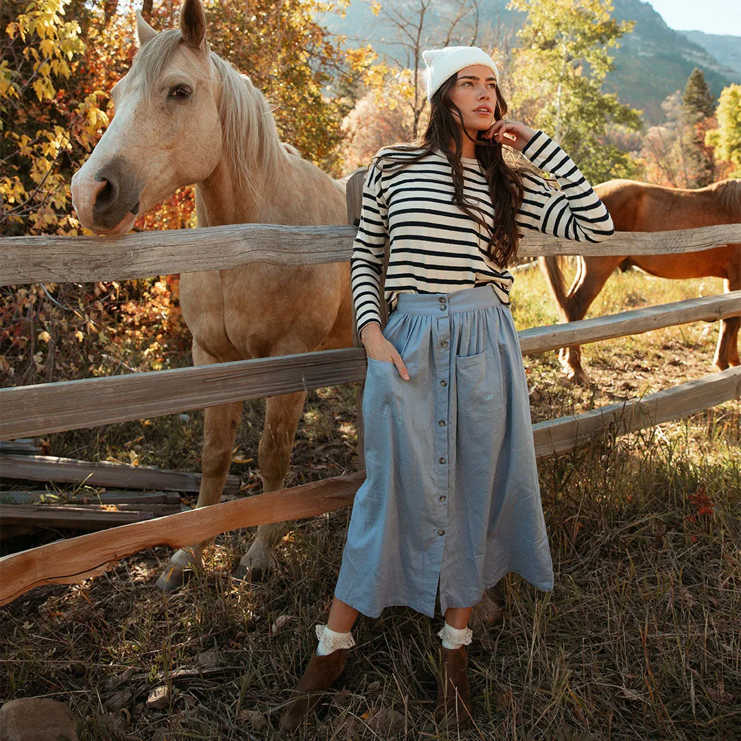 Maxi Button Skirt, Blue