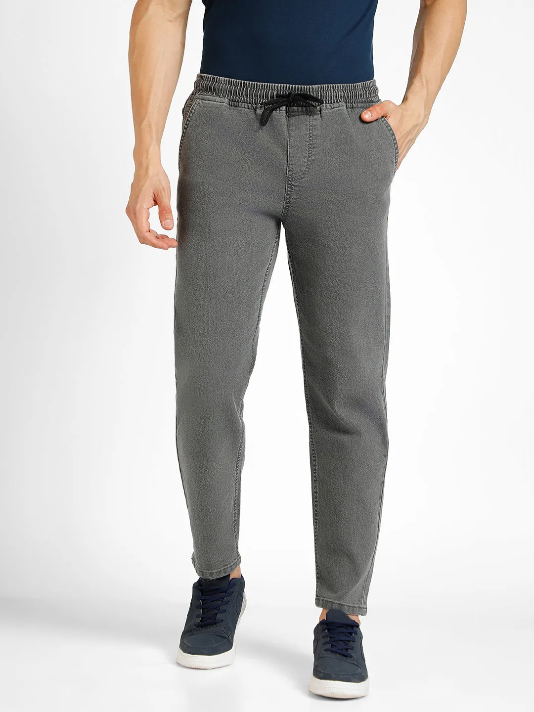 Men's Grey Regular Fit Washed Jogger Jeans Stretchable