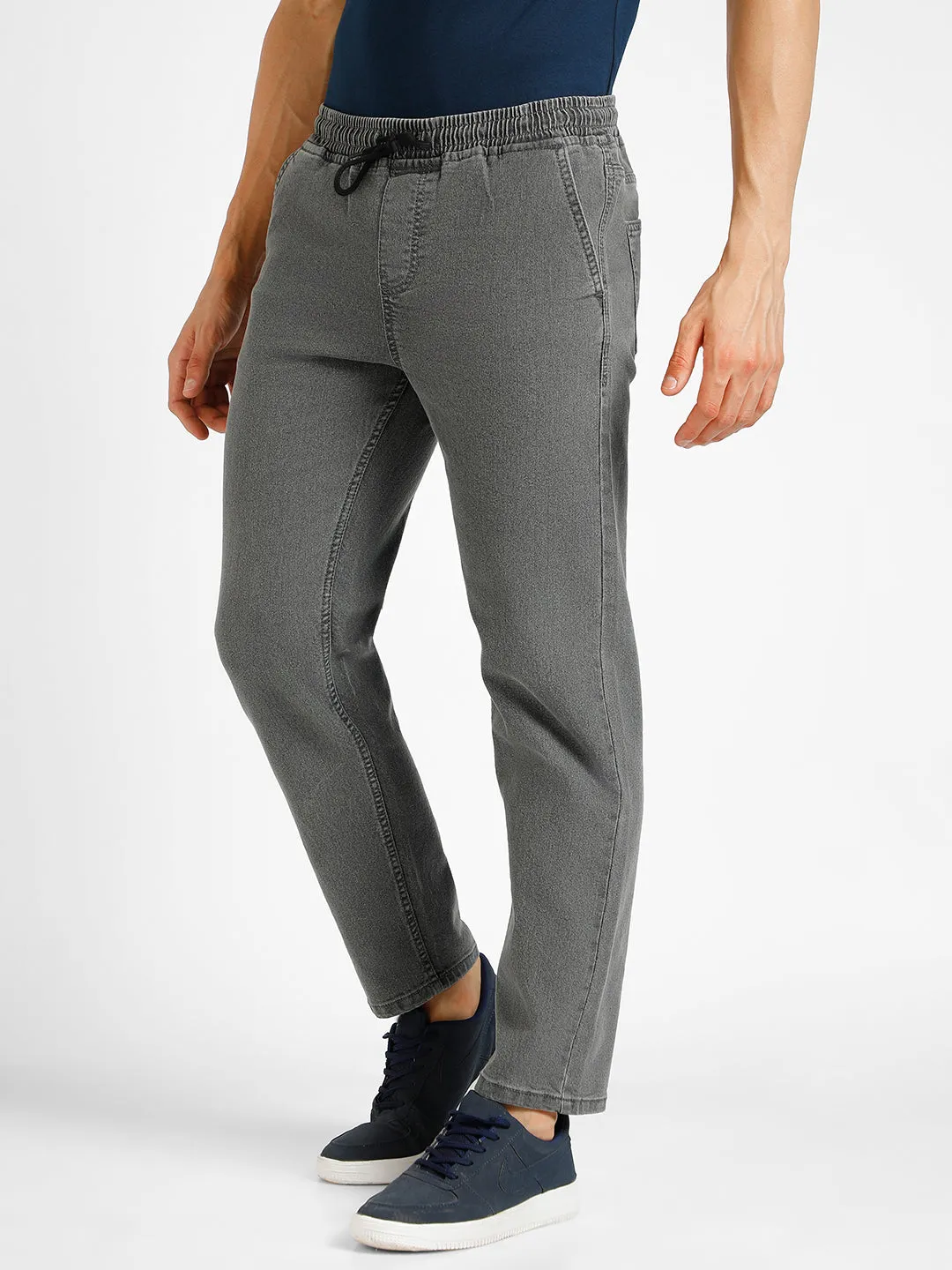 Men's Grey Regular Fit Washed Jogger Jeans Stretchable