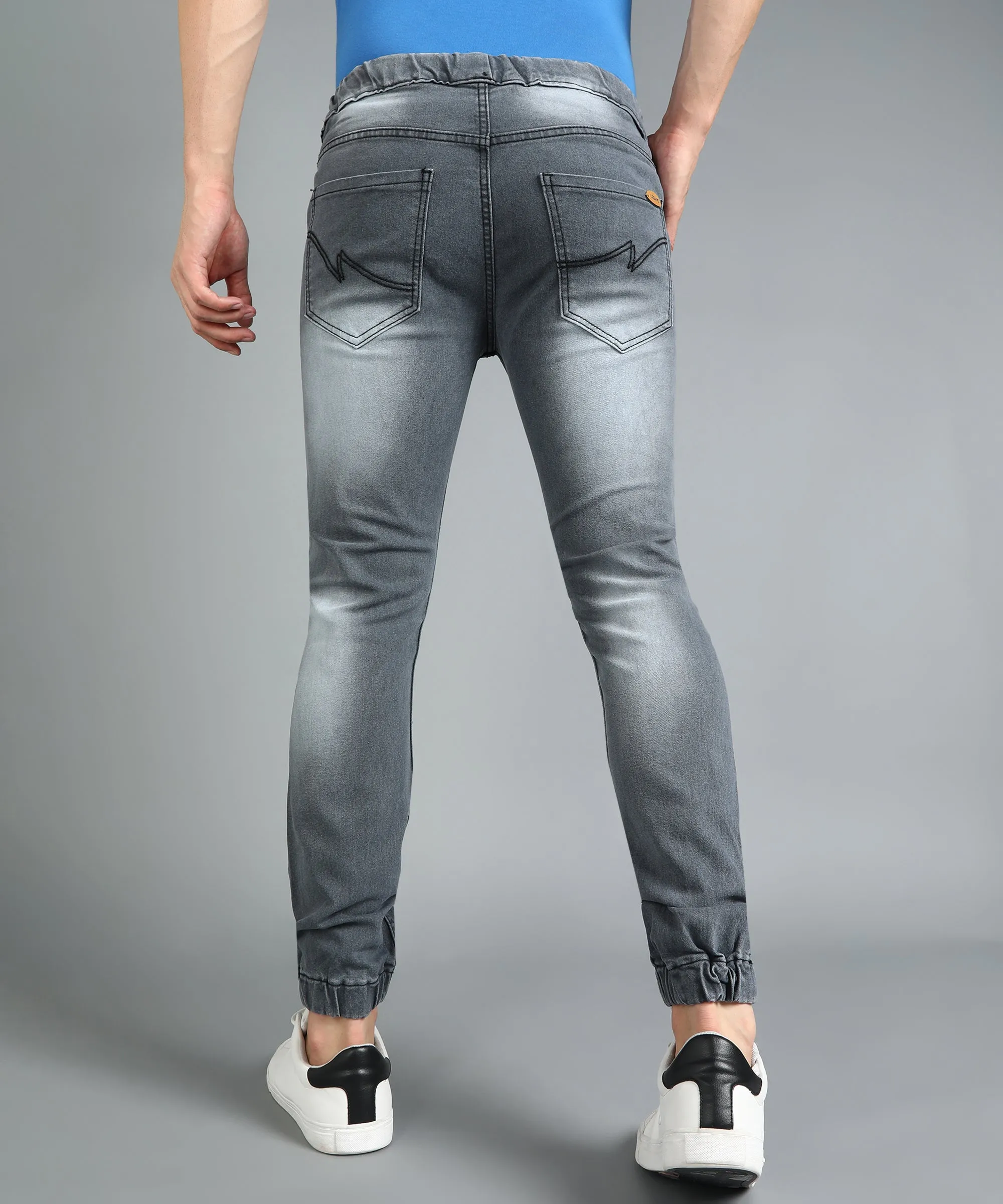 Men's Grey Slim Fit Washed Jogger Jeans Stretch