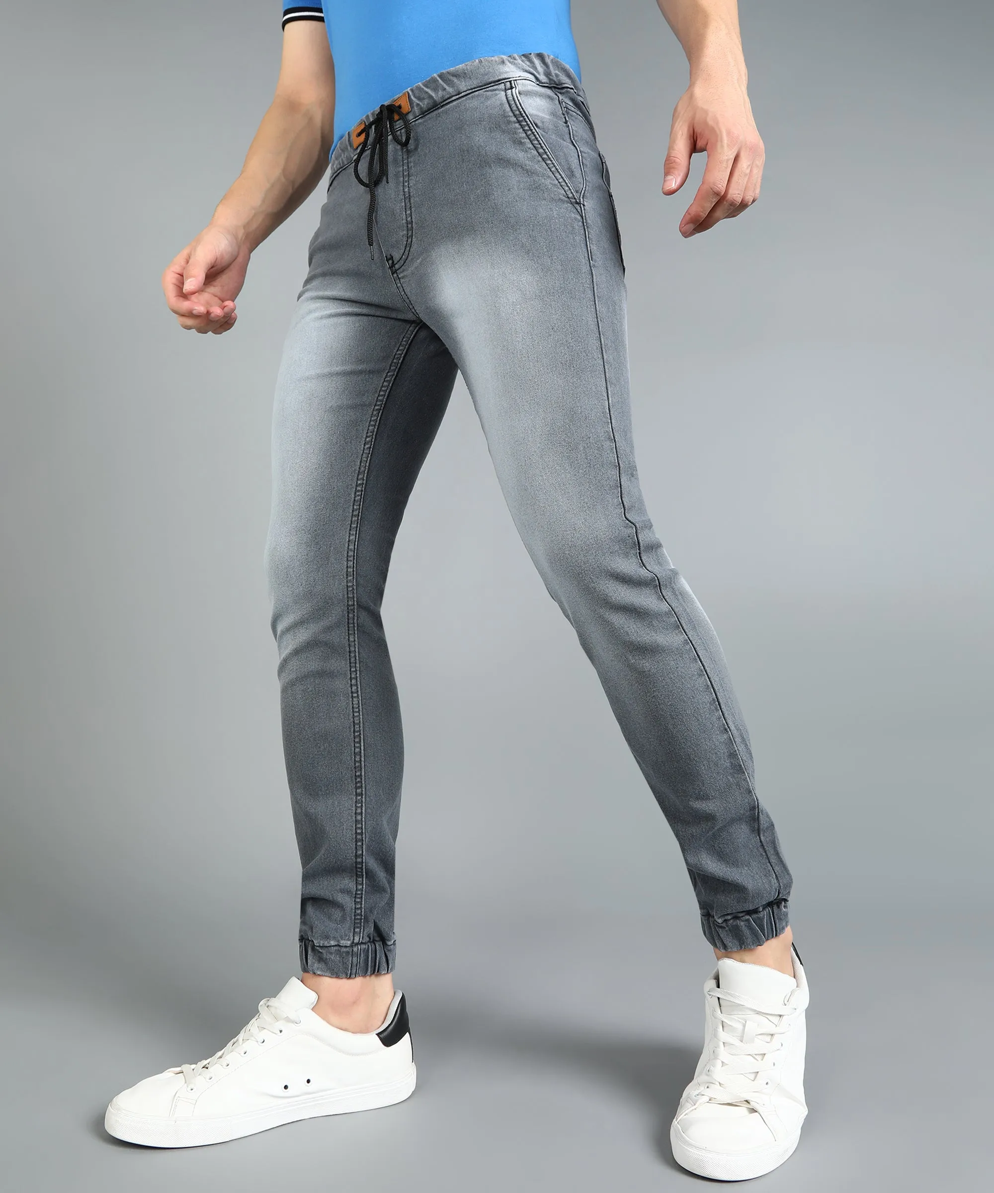 Men's Grey Slim Fit Washed Jogger Jeans Stretch