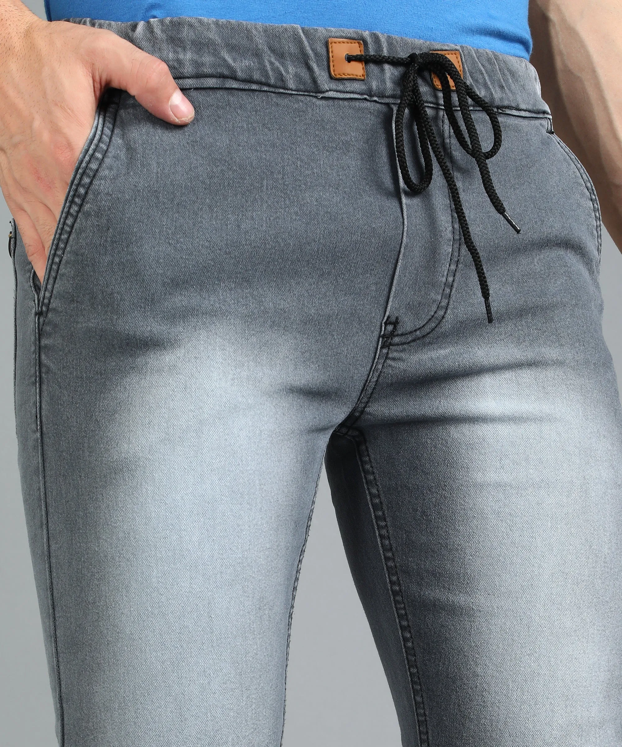 Men's Grey Slim Fit Washed Jogger Jeans Stretch