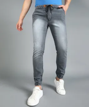 Men's Grey Slim Fit Washed Jogger Jeans Stretch