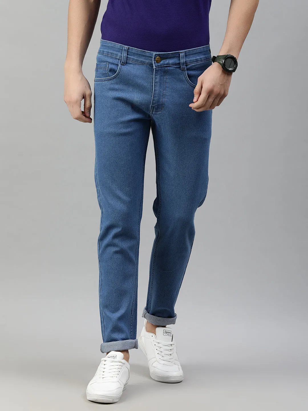 Men's Light Blue Slim Fit Denim Jeans Stretchable