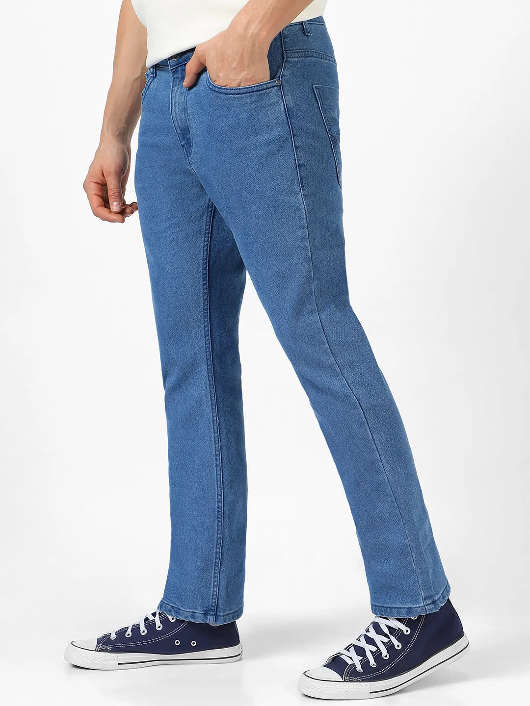 Men's Light Blue Washed Bootcut Jeans Stretchable