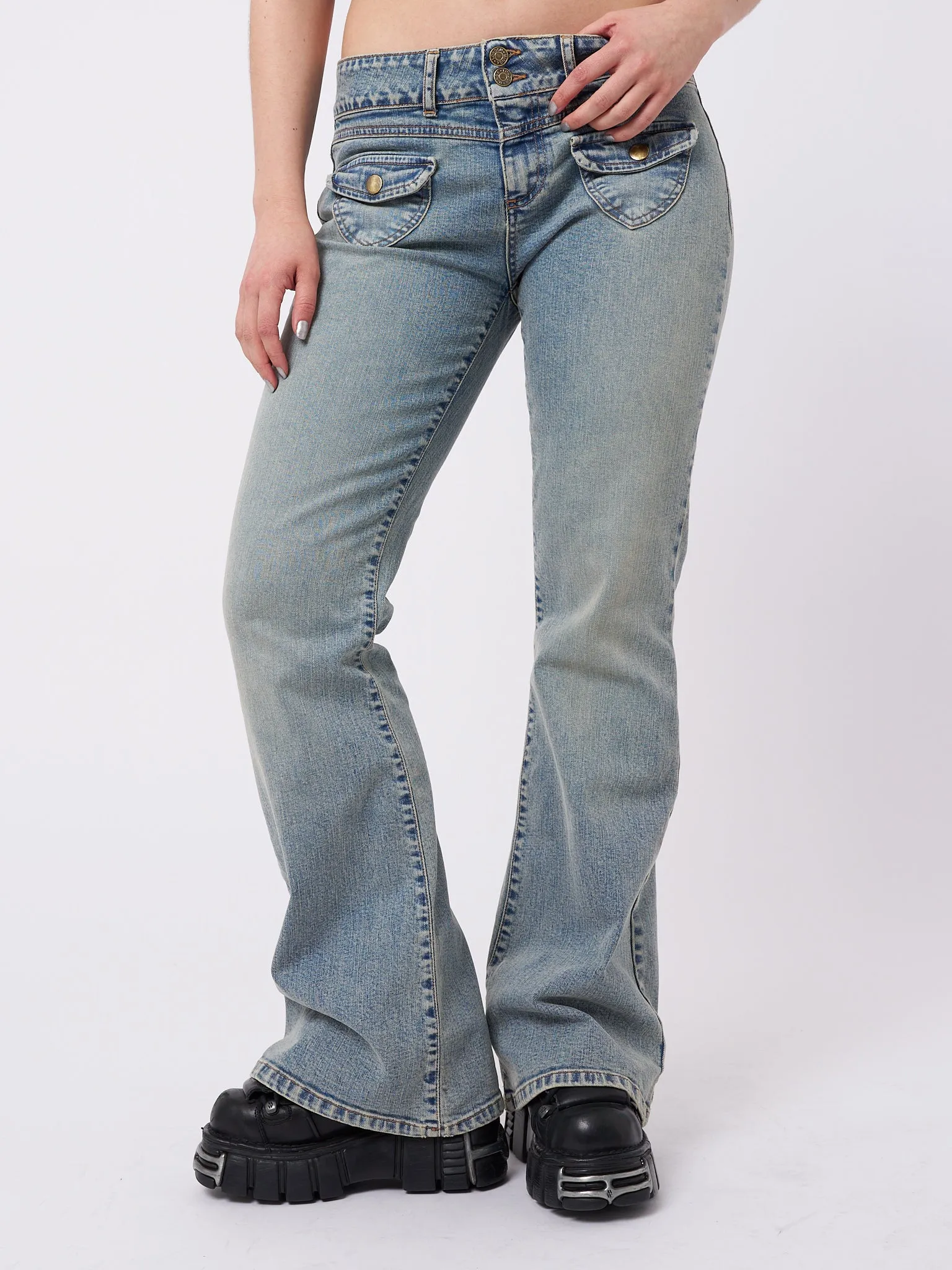 Mia Over Dye Front Pocket Flare Jeans