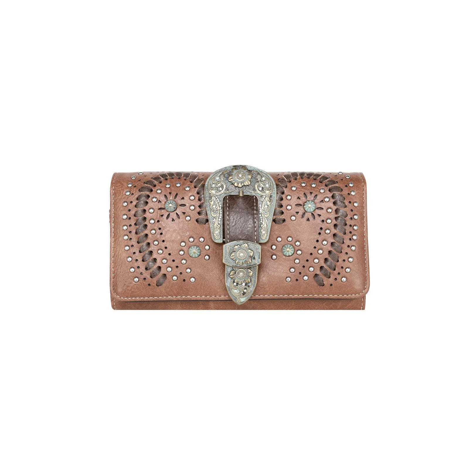 Montana West Buckle Whipstitch Studded Women Wallet